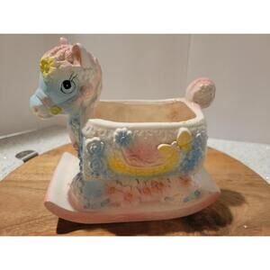 Vintage INARCO E-6040 Horse Planter Rocking Pony Pastel Floral Baby Japan